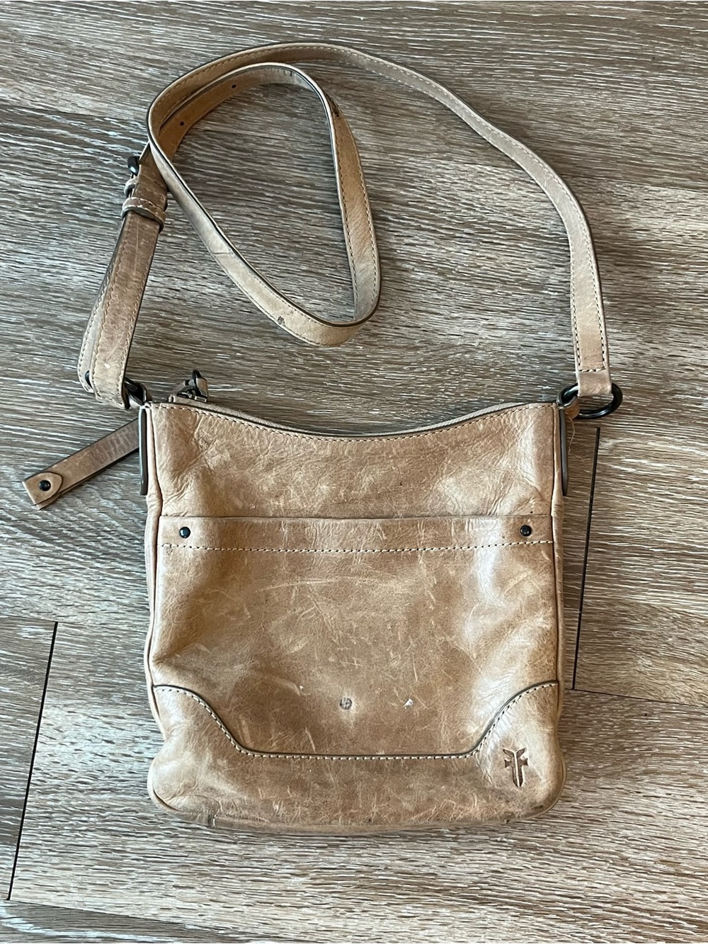Frye Brown Leather Crossbody Bag Distressed Patina Adjustable Strap 9x9